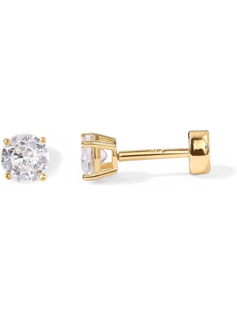 Dainty 14K Gold Plated CZ Stud Earrings for Women - Elegant Flat Back Design